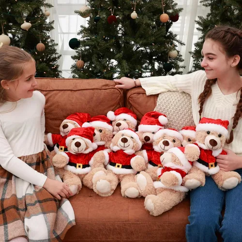 Miniatura 3 de MaoGoLan - 10 unidades de osos de peluche navideños, osos de peluche de 14'' con trajes clásicos de Santa - Camisa y sombrero removibles, se ajustan