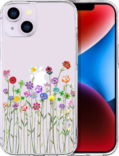 Compatible con iPhone 14, funda transparente y bonita para mujeres y niñas, diseño floral, diseño floral femenino, funda para teléfono 14