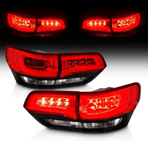 AmeriLite Luces traseras de señal de giro de freno LED rojo/transparente/negro para Jeep Grand Cherokee 2014-2017 (4 piezas) - lado del pasajero y