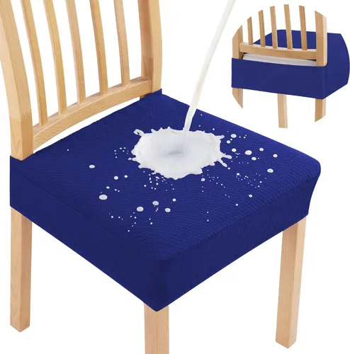Miniatura 30 de Smiry Juego de 4 fundas de asiento impermeables para sillas de comedor, tela jacquard elástica, extraíble y lavable, fundas protectoras de asiento