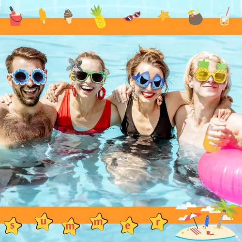 Miniatura 2 de Konohan 24 pares de lentes de sol Luau para fiesta, divertidos lentes hawaianos a granel tropicales para vestido de playa, accesorios de plástico