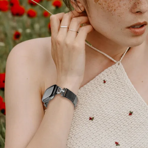Miniatura 7 de Bandas magnéticas compatibles con Fitbit Sense 2/Fitbit Versa 4/Fitbit Sense/Fitbit Versa 3, correa de malla de acero inoxidable, pulsera ajustable