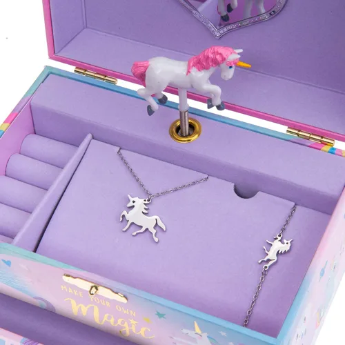 Miniatura 4 de Jewelkeeper Caja de música de unicornio y juego de joyas para niñas pequeñas, 3 regalos de unicornio para niñas