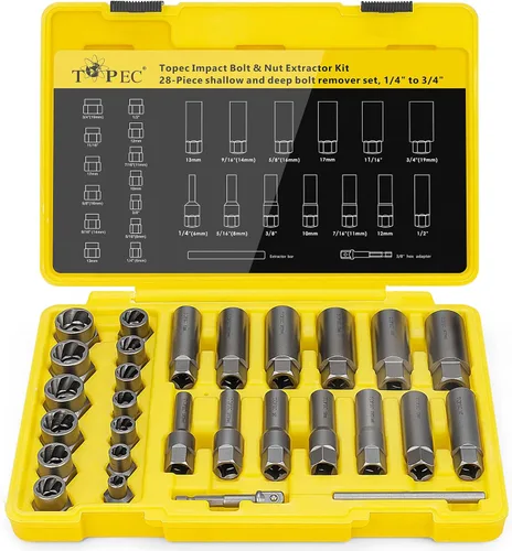 Miniatura 8 de Topec Juego de Extractor de Pernos Profundos Tipo Espiral de 10 Piezas, Juego de Llaves de Extracción de Bujías, Removedor de Tuercas Peladas