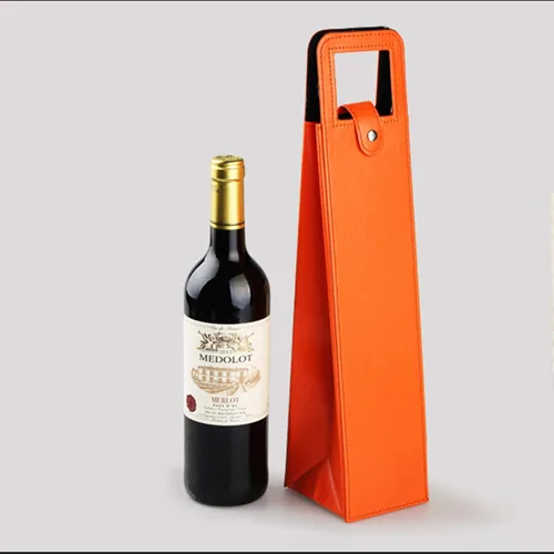 Miniatura 6 de Bolsa de transporte para vino, bolsa de cuero para botella individual con asas, reutilizable, marrón