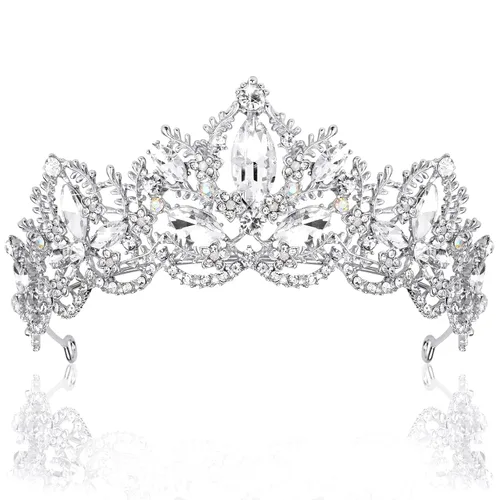 Tiara de plata para boda, tiaras y coronas para mujer, tiara de reina de diamantes de imitación para mujer, corona de princesa, diadema de
