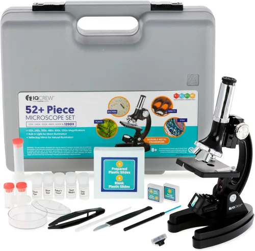 AmScope Serie M30 Kit de microscopio STEM de 52 piezas para niños, microscopio compuesto monocular, portátil para niños, incluye placa de Petri,