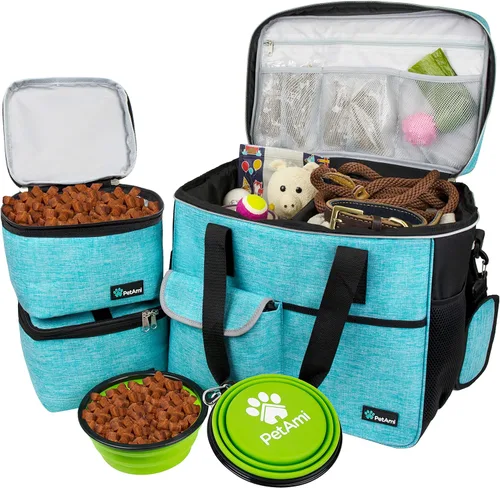 Miniatura 11 de PetAmi Bolsa de viaje para perros, organizador de bolsas de viaje para mascotas, bolsa de viaje de comida para perros con contenedor de comida