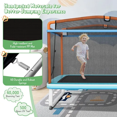 Miniatura 5 de Giantex - Cama elástica de 6 pies rectangular con columpio, cama elástica mini para niños aprobada por ASTM con red, barra horizontal, cierres