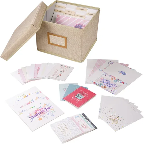 Miniatura 4 de Lukeline Organizador de tarjetas de felicitación y caja de almacenamiento con 15 divisores ajustables, almacena más de 140 tarjetas, adecuado