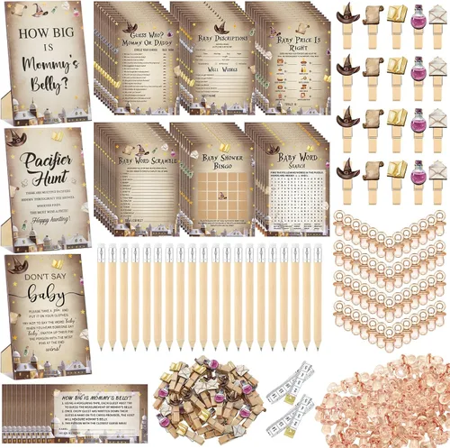 Miniatura 11 de Sherr 476 juegos florales de baby shower, 6 juegos de actividades, tarjeta floral, juego de caza de chupetes, 50 chupetes, qué tan grande es mamá