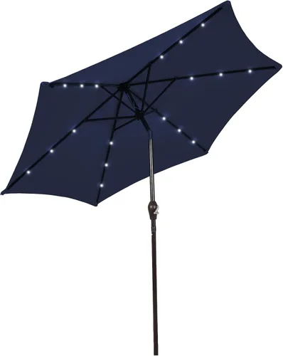 Tangkula Sombrilla solar de patio de 10 pies, sombrilla de mercado de mesa al aire libre con 24 luces LED, ajuste de inclinación, mango de manivela,