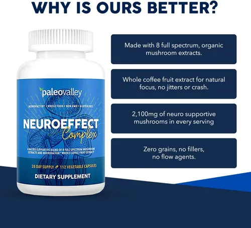 Miniatura 3 de Paleovalley NeuroEffect - Suplemento nutricional de café con hongos Neuro para concentración, memoria y apoyo energético - Suministro para 28 días