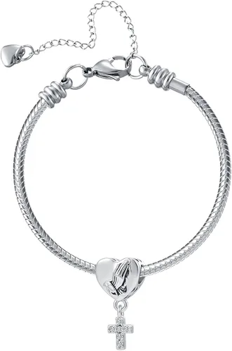Miniatura 4 de QeenseKc Abalorio colgante religioso con dije de cruz con Dios, todas las cosas son posibles, se adapta a pulseras Pandora