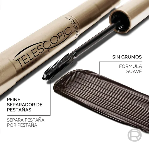 Miniatura 4 de L'Oreal Paris Makeup Telescopic Original Alargamiento, máscara separadora de pestañas con cepillo de doble precisión, lavable, negro, 0.27 onzas