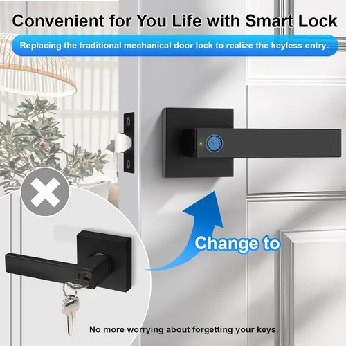 Miniatura 7 de KNOBWELL Manija de puerta inteligente con cerradura, cerradura de puerta de huellas dactilares con control remoto de aplicación, manija de puerta