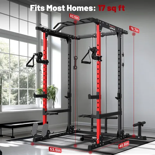 Miniatura 7 de Sportsroyals Jaula de Potencia, Rack de Potencia Multifuncional de 1600 libras con Sistema de Cruce de Cable Ajustable y Más Accesorios