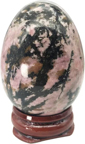 Miniatura 19 de Fekuar Figura de huevo de piedra, cristal curativo pulido, escultura de esfera con soporte de madera, obsidiana negra natural, 1.8 pulgadas