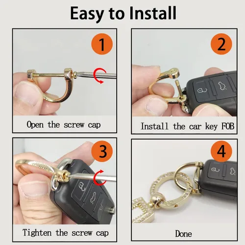 Miniatura 4 de Llavero de cuero de microfibra, llaveros de diamantes brillantes para mujer, soporte para llavero de automóvil con rotación de 360 grados