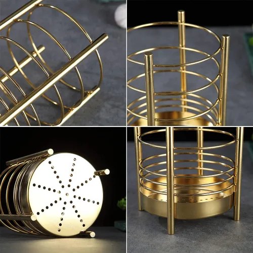 Miniatura 7 de Soporte dorado para utensilios de cocina para encimera de cocina, utensilios de acero inoxidable, revestimiento de titanio dorado, organizador de 3.