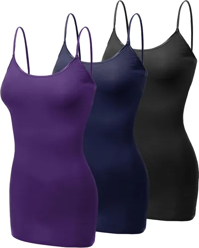 Miniatura 43 de Emmalise Camisola larga casual básica para mujer, con tirantes ajustables, top en capas