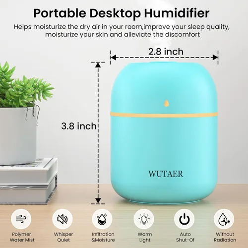 Miniatura 2 de Humidificador pequeño portátil, humidificador de escritorio personal USB para automóvil, oficina, dormitorio, apagado automático, 2 modos de niebla