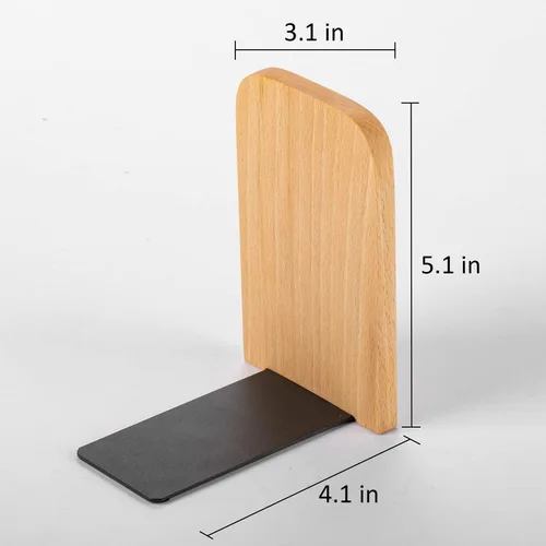 Miniatura 6 de Muso Wood Sujetalibros para estantes, sujetalibros antideslizantes, soporte de madera resistente para libros y películas (haya 1 par)