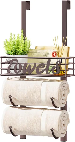 Miniatura 16 de HapiRm Toalleros para almacenamiento de baño, 3 niveles sobre la puerta y montaje en pared, organizador de toallas enrollado con cesta de estante