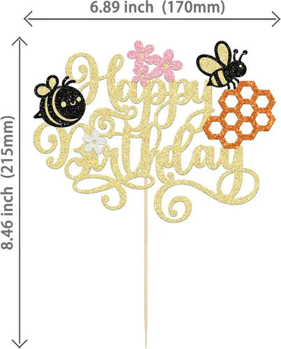 Miniatura 2 de 1 Paquete Decoración de Pastel Feliz Día de Abeja Decoración de Pastel de Cumpleaños de Abejorro para Tema de Abeja Baby Shower Niños Niñas Fiesta