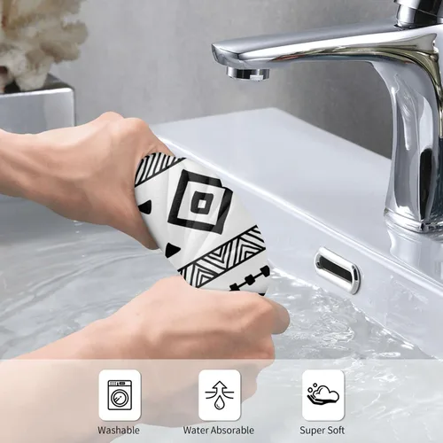 Miniatura 5 de Juego de 2 toallas de mano en blanco y negro para baño, estilo tribal nativo americano, azteca, étnico, bohemio, suave, absorbente, pequeña, toalla