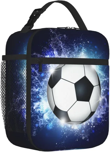 Miniatura 2 de Lonchera Deportiva con Estampado de Fútbol, Bolsa de Almuerzo Aislada Azul para Niños, Adolescentes, Niños y Niñas, Bolsa de Almuerzo Reutilizable