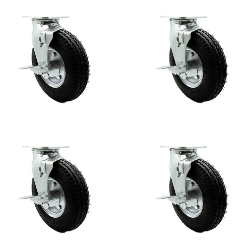Miniatura 27 de Juego de 4 ruedas neumáticas giratorias de 6 pulgadas, ruedas de goma negra, incluye 2 ruedas giratorias con frenos y 2 rígidas, ruedas resistentes