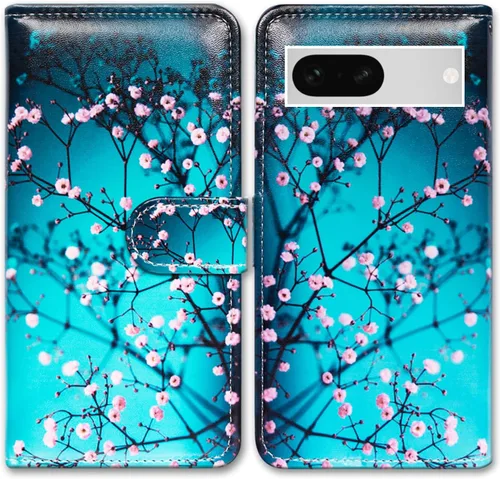 Miniatura 20 de Bcov Pixel 7a - Funda de piel con tapa y función atril para Google Pixel 7a, diseño de flores y mariposas azules Mariposa Azul Flores Rosa