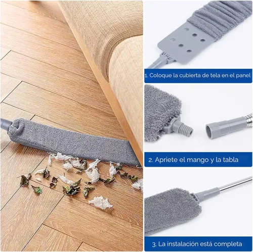 Miniatura 5 de Limpiador de Polvo Retráctil para Espacios Estrechos, Herramientas de Limpieza con 2 Paños de Microfibra para Quitar el Polvo, Mango Largo de 60