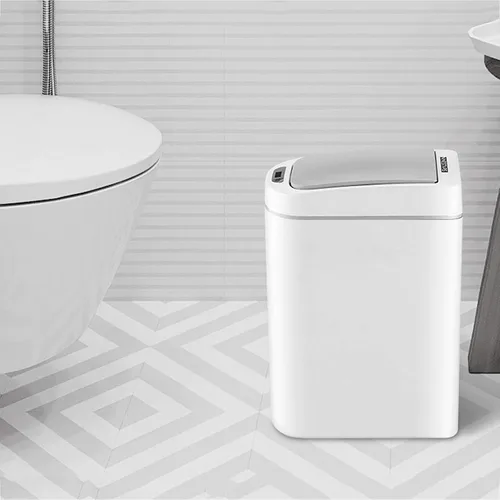 Miniatura 7 de Cesta de basura de 1.8 galones, impermeable, pequeño cubo de basura de plástico estrecho para baño, bote de basura sin contacto, funciona con 2