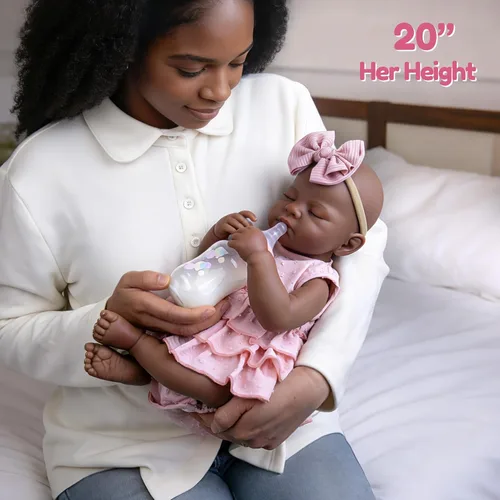 Miniatura 6 de Aori Black Realistic Reborn Baby Dolls – 20" Lifelike Biracial Sleeping Newborn Girl with Soft Weighted Body, Poseable Limbs, Full Feeding