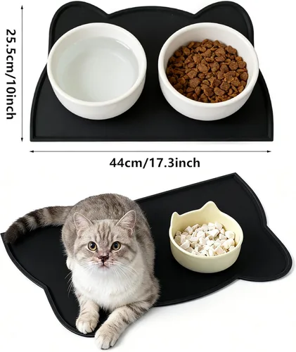 Miniatura 6 de IYYI Tapete de comida para gatos, tapete de silicona para comida de mascotas para el piso, tapete antideslizante impermeable para alimentación
