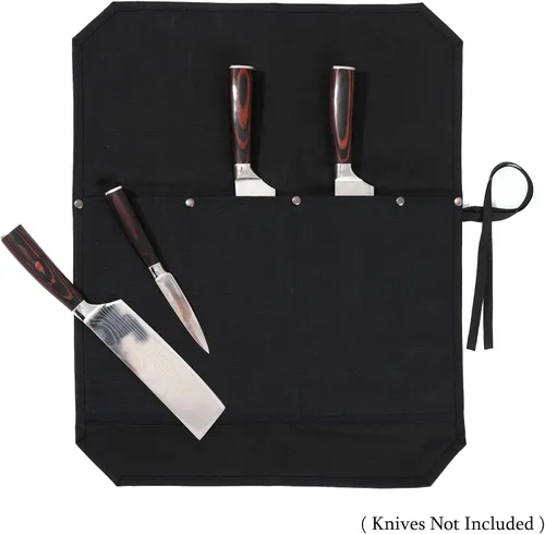 Miniatura 5 de Bolsa para cuchillos de chef, rollo para cuchillos con 4 ranuras, forro de tela especializado resistente a cortes, lona encerada resistente de 16