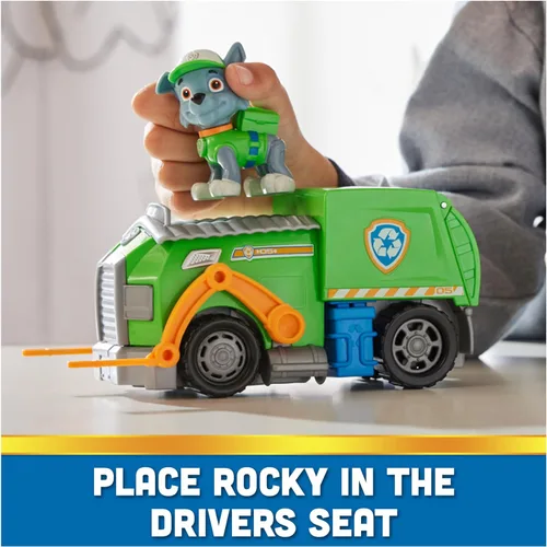 Miniatura 4 de PAW Patrol, Camión de reciclaje de Rocky, camión de juguete con figura de acción coleccionable, juguetes para niños con conciencia sostenible