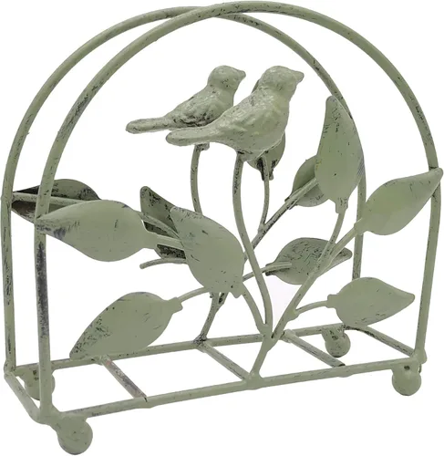 Miniatura 2 de Servilletero clásico de hierro fundido con forma de pájaro y árbol/Dispensador independiente de pañuelos para mesa, verde rústico