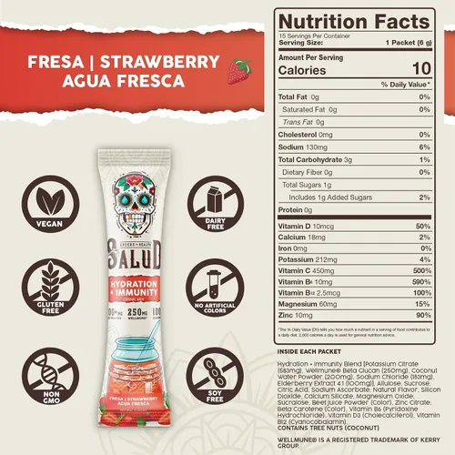 Miniatura 3 de Salud - Paquete de 2 Hidratación 2 en 1 + inmunidad (fresa) e hidratación + inmunidad (horchata) – 15 porciones cada una, mezcla de bebida Agua