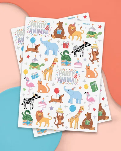 Miniatura 2 de xo, Fetti Tatuajes temporales para fiesta de cumpleaños de animales – 60 estilos de aluminio Decoraciones de cumpleaños de safari, accesorios