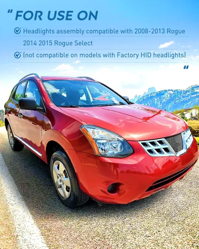 Miniatura 6 de Ensamble de faro Nilight compatible con Nissan Rogue 2008 2009 2010 2011 2012 2013 2014 2015 Select, lámparas de repuesto con carcasa negra