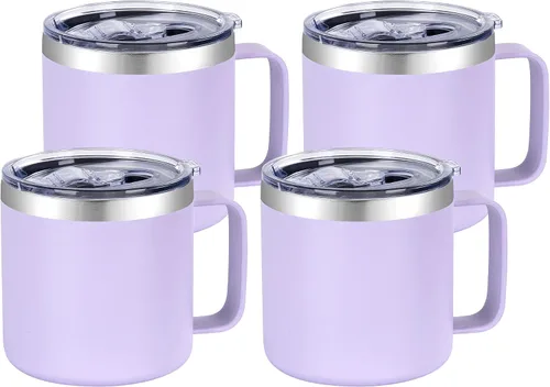 Miniatura 9 de VEGOND Taza de café aislada de 14 onzas con asa, taza de café de viaje de acero inoxidable con tapa, taza de café de metal al vacío de doble pared