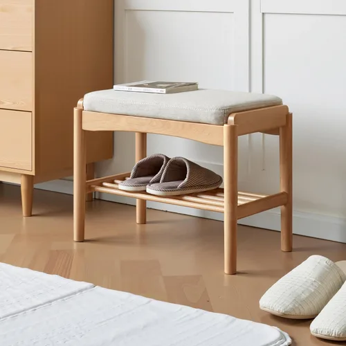 Miniatura 15 de Banco de zapatos de madera maciza montado, banco de zapatos con cojín de cuero de silicona para entrada, sala de estar, dormitorio, pasillo, 11.8 x