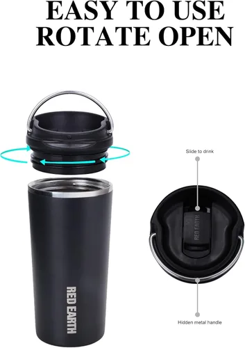 Miniatura 4 de GiNT Taza de viaje de 17 onzas con infusor y dos tapas. Taza de café de acero inoxidable 316 aislada al vacío. Taza apta para lavavajillas