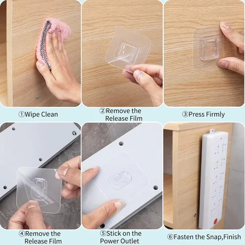 Miniatura 7 de Ganchos de pared adhesivos de doble cara, paquete de 20 ganchos autoadhesivos, adecuados para colgar y organizar tomas de corriente, marcos de fotos