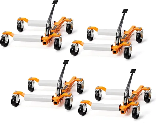 Miniatura 8 de TUFFIOM Juego de 4 gatos para ruedas de automóvil, patines mecánicos de 6000 libras, gato de posicionamiento de vehículo de 12 pulgadas, rodillos