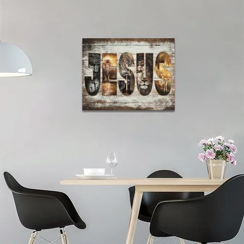 Miniatura 4 de Póster en lienzo con imágenes de Jesús, león y cordero, impresión en lienzo con texto en inglés "God Bible Christian Religios" para pared, pintura