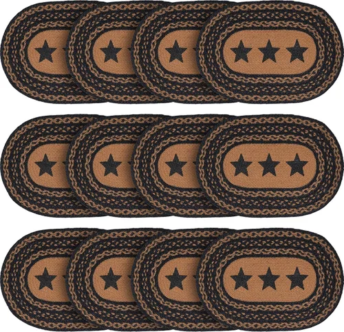 Miniatura 13 de VHC Brands Farmhouse Star - Mantel individual para mesa de comedor, yute trenzado, ovalado, negro tostado, 10 x 16 pulgadas